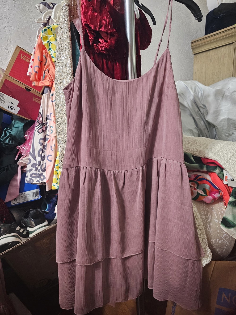 Sleeveless Tiered Midi Dress in Dusty Rose